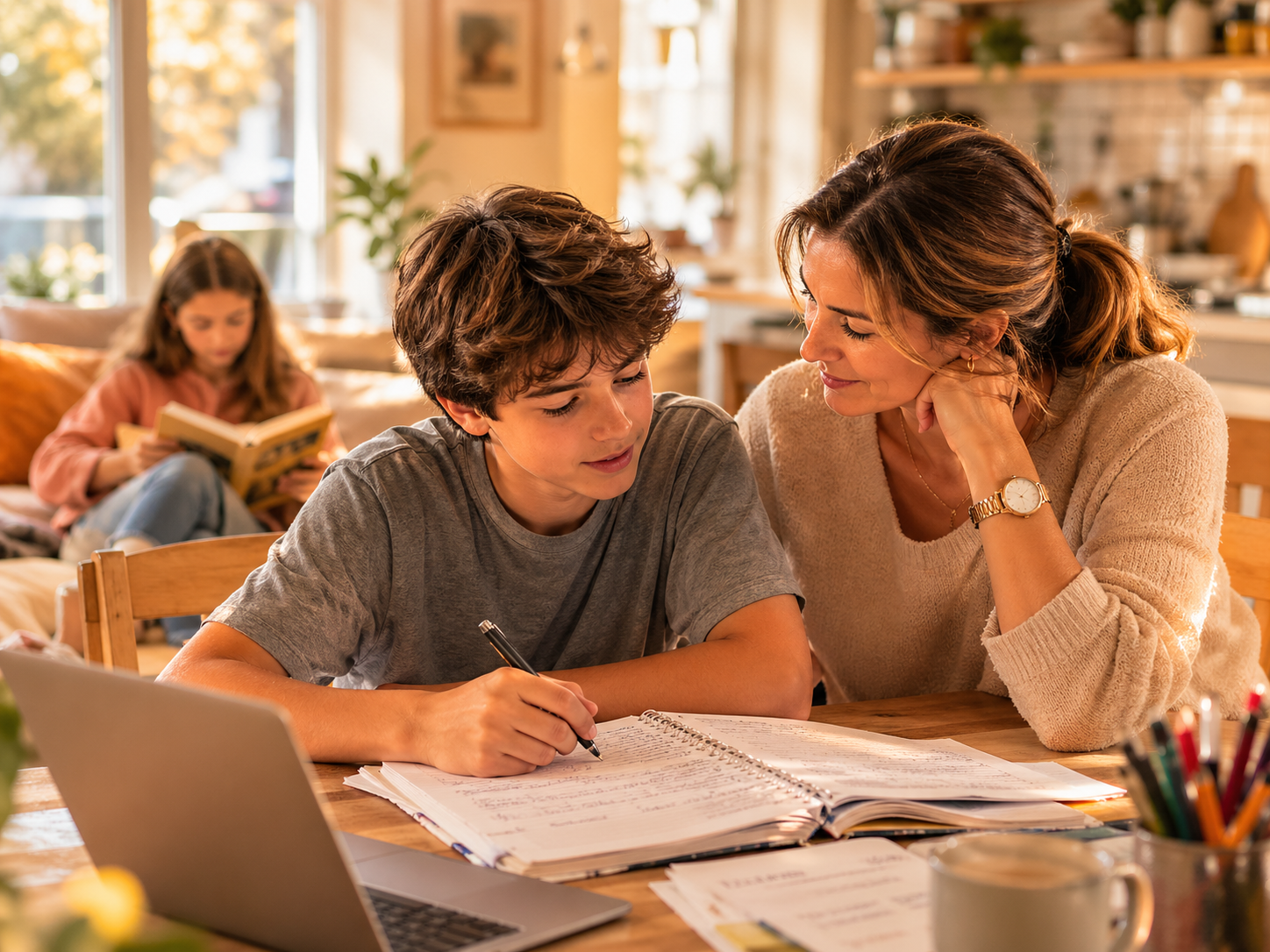 Parent helping child learn at home
